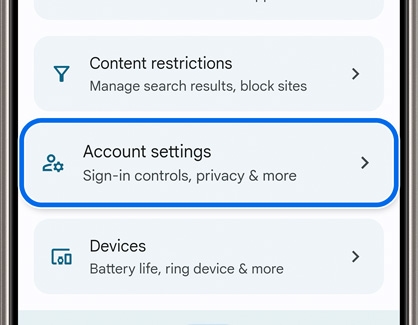 Account settings highlighted