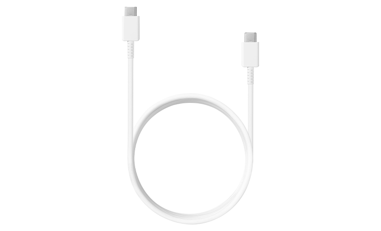 White USB-C to USB-C charging cable shown coiled in a loop.