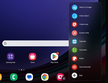 Air Command menu on the home screen of a Galaxy Tab