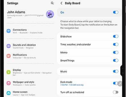 Daily Board settings on a Galaxy tablet