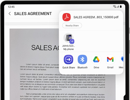 Galaxy Tab S9 document sharing options
