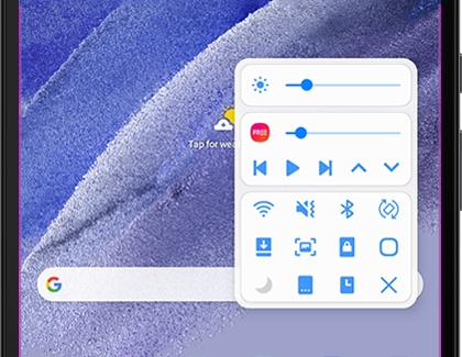A small window with a list of shortcuts on a Galaxy tablet
