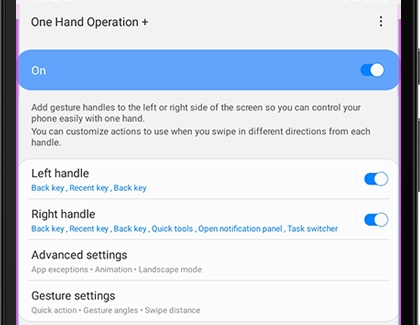 One Hand Operation + switched on with a Galaxy tablet