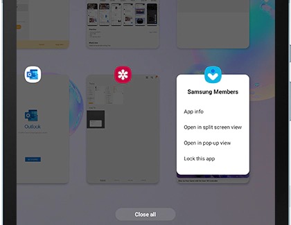 App opened in split screen view on tablet