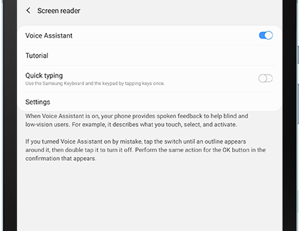 Voice assistant turned on in Settings