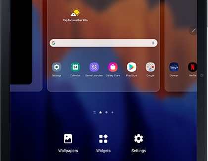 Multiple Home screens displayed on a Galaxy tablet