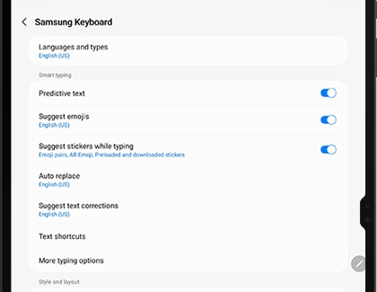 List of settings for Samsung Keyboard