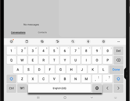 Language icon and Space bar highlighted on a Galaxy tablet