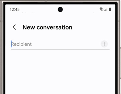 Samsung Messages app showing a new conversation screen with an empty recipient field, ready for the user to add contacts.