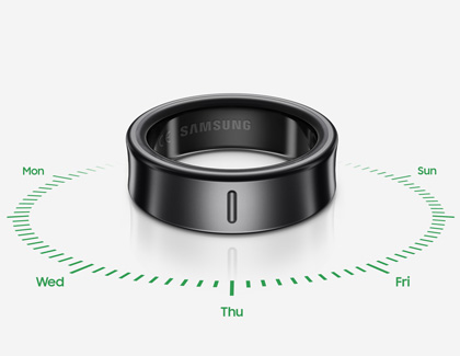 Samsung Galaxy Ring displayed with a circular timeline representing daily battery life.