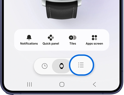 Wearable app screen with a bullet list icon highlighted in the navigation bar.