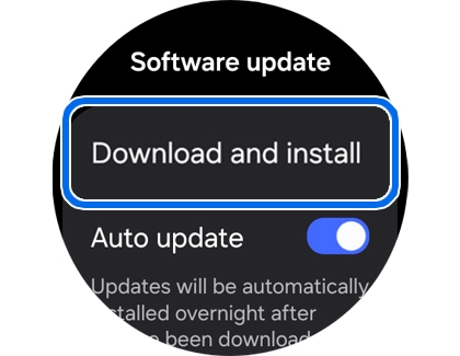 Software update screen with the Download and install option highlighted.