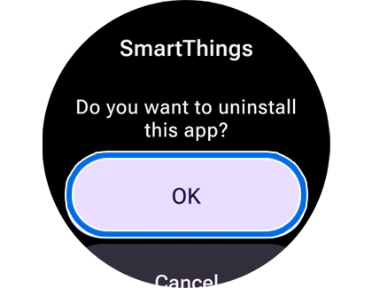 Notification screen asking confirmation to uninstall app with an OK button highlighted.