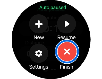 Finish button highlighted in workout tracker