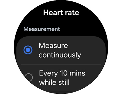 Measure continuously selected in Heart rate measurement screen on a Galaxy Watch