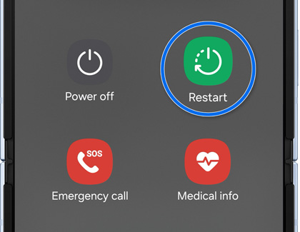 A smartphone screen showing the power menu with options to Power off, Restart, make an Emergency call, and access Medical info.