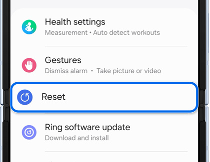 Reset tab highlighted in Galaxy Wearable app