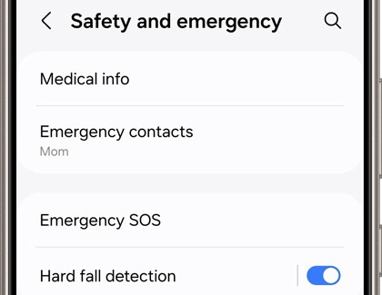 List of options in Safety and emergency settings