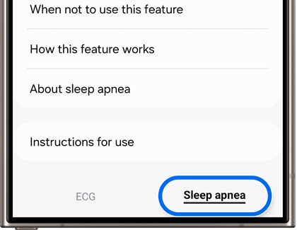 Sleep apnea tab highlighted in the Samsung Health app