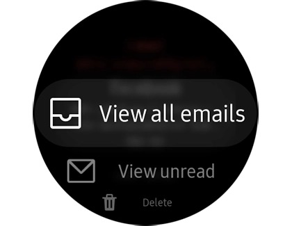 The View all emails feature is highlighted on the watch screen