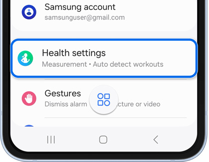 Health settings tab highlighted