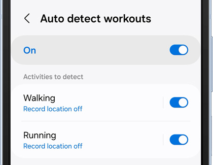 Auto detect workout settings screen