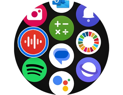 A circular display showing various app icons including Spotify, Google Assistant, and others on the Galaxy Watch7.