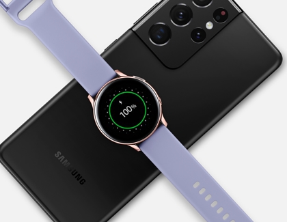 Galaxy Watch Active 2 on top of Galaxy S21 Ultra
