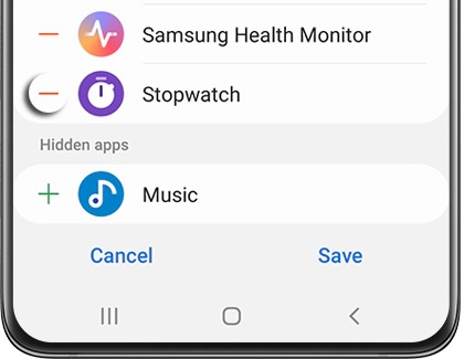 Minus sign highlighted next to an app in the Galaxy Wearable app