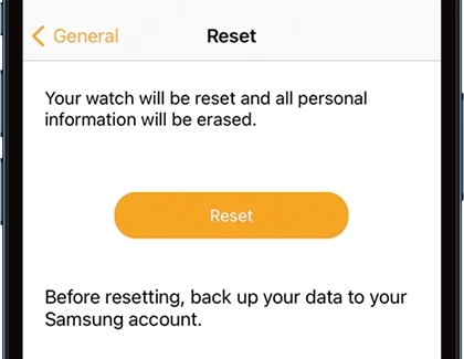 Reset option for Galaxy Watch app on an iPhone