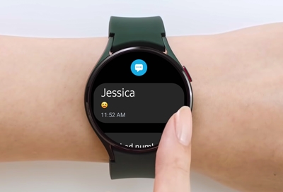 Girl using message app on Galaxy Watch4