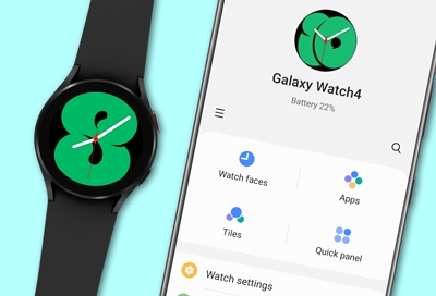 Galaxy Wearable app showing Galaxy Watch4 connected with Galaxy Watch4 next to it