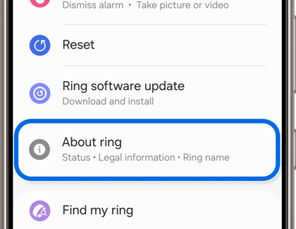 About ring highlighted in the Galaxy Wearable app