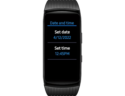 Settings to change date and time on a Gear Fit2 Pro