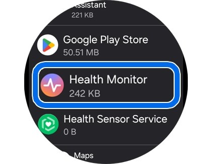 App list screen showing the Health Monitor app being selected.
