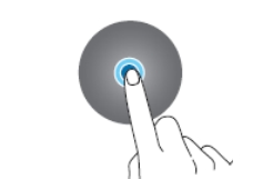 An illustration of a finger touching and holding the center of a circular screen.