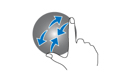 An illustration showing a thumb and index finger touching the outer edges of a circular screen.
