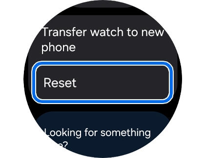 A watch screen showing the General menu with the Reset option highlighted.