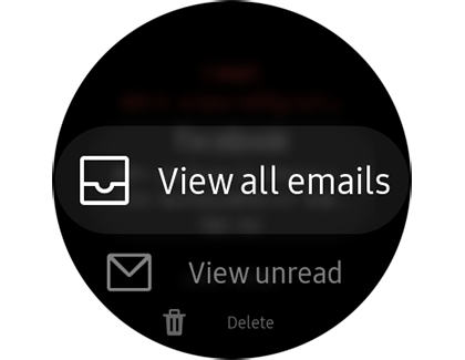 The View all emails feature is highlighted on the watch screen