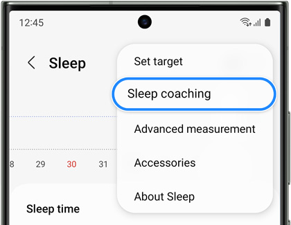 Sleep Coaching button focused on the Galaxy S23