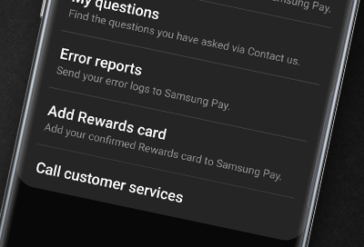 Samsung Pay Error reports screen on Phone