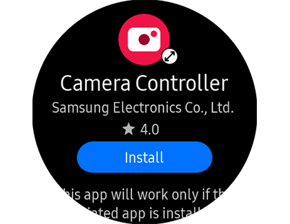 The Camera Controller download page on a Samsung smart watch