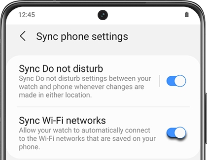 Switch next to Sync Wi-Fi networks highlighted in the Galaxy Wearable app