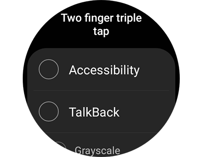 List of options for Two finger triple tap on a Samsung Galaxy Watch