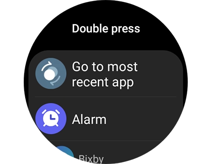 List of options for Double press on a Samsung Galaxy Watch