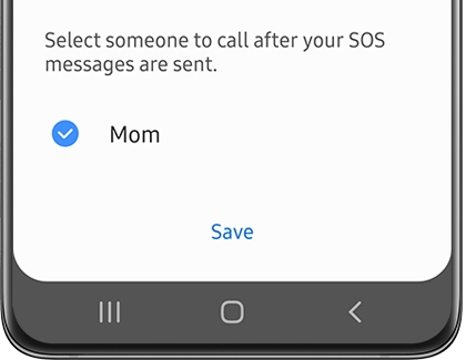 Mom selected with Save option below in the Galaxy Wearable app