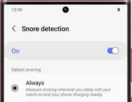 Snore detection switched on with a Galaxy phone