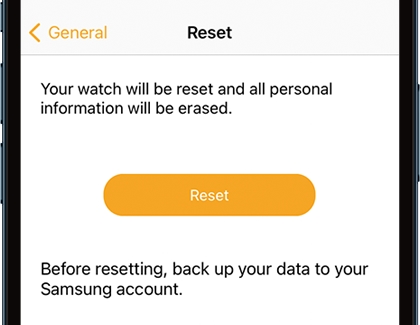 Reset option for Galaxy Watch app on an iPhone