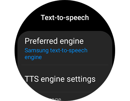 List of settings for Text-to-speech on a Samsung Galaxy Watch