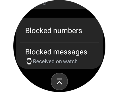 Block settings for the Messages app on a Samsung Galaxy Watch